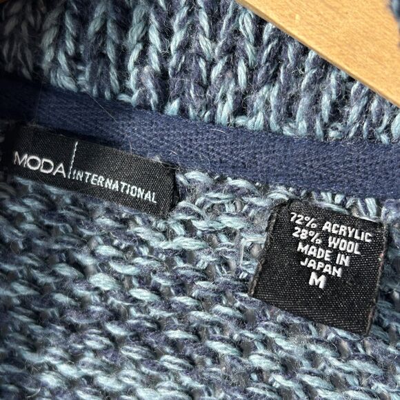 Moda International Cardigan Sweater M Marled Blue Wooden Toggle Buttons Wool - Picture 3 of 10